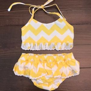 New Baby Bikini Yellow Chevron Ruffles 12 months
